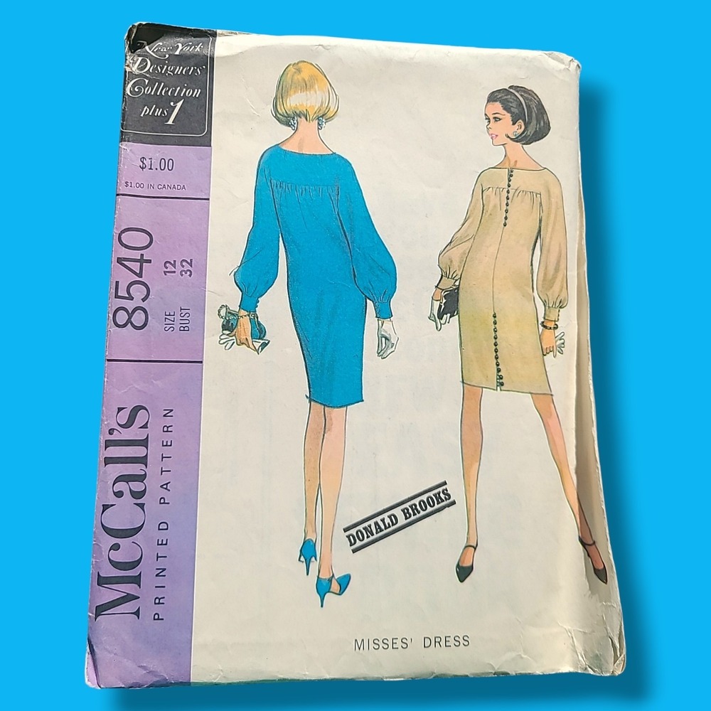 Vintage 1966 McCall's Pattern 8540 Donald Brooks Dress Size 12 Bust 32 Cut